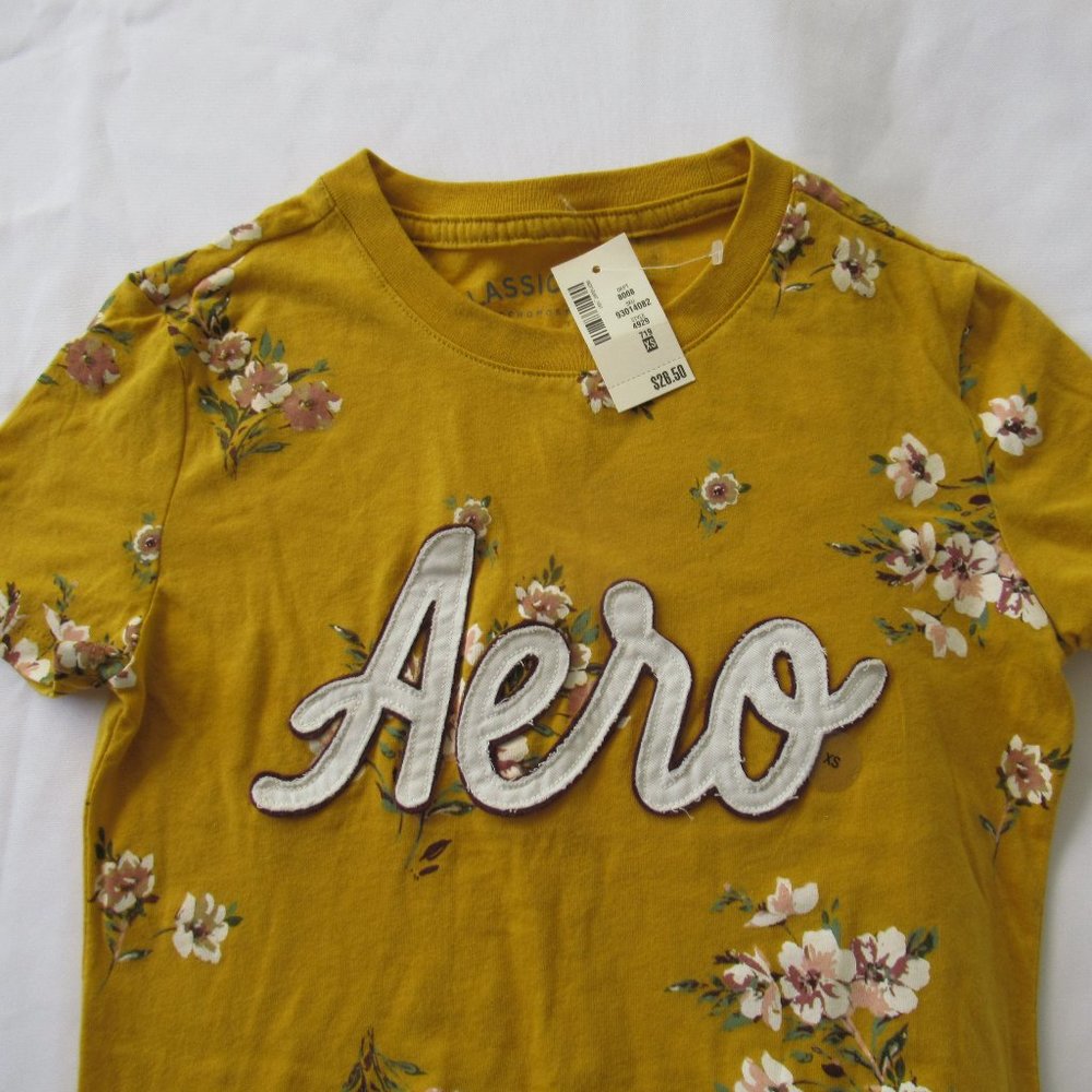 Aeropostale Yellow Floral Short Sleeve Tee